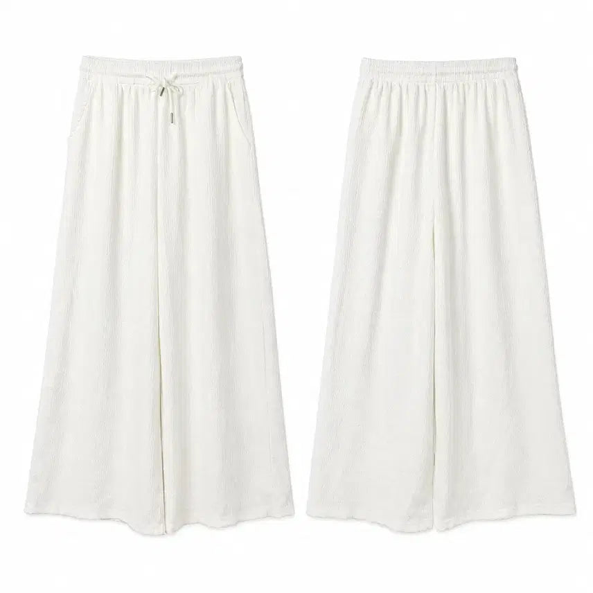 [BUNJANG] Women's White Seersucker Banding Wide-Fit Cool Material Pants (Size 26-28) / 새상품) 여 프리(26-28) 화이트 밴딩 시원한 소재 와이드 핏 시어서클 밴딩팬츠 바지 속바지 있음