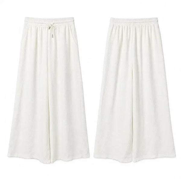[BUNJANG] Women's White Seersucker Banding Wide-Fit Cool Material Pants (Size 26-28) / 새상품) 여 프리(26-28) 화이트 밴딩 시원한 소재 와이드 핏 시어서클 밴딩팬츠 바지 속바지 있음