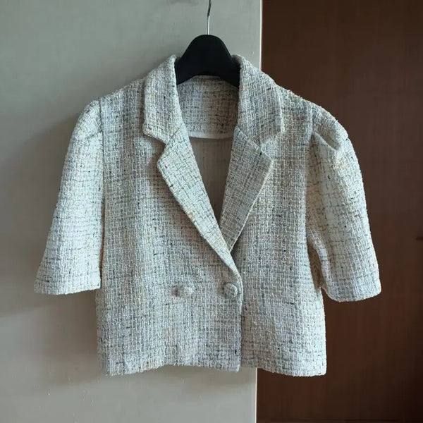 [BUNJANG] Tweed Short Sleeve Cropped Jacket / 트위드 반팔 크롭 자켓 55