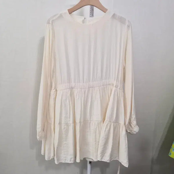 [BUNJANG] Cream Tiered Waist Tie Dress / 크림 캉캉 허리 끈조절 원피스