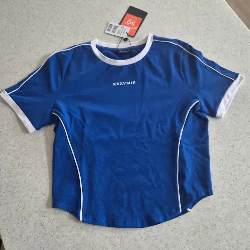 [BUNJANG] Xexymix Colorblock Piping Short Sleeve Top Flash Blue / 새상품-테그있음)배색 파이핑 포인트 숏슬리브(플래시블루)(젝시믹스)(30%할인)