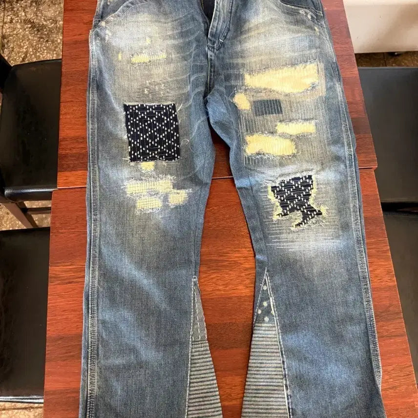 [BUNJANG] Handmade Patchwork Bootcut Jeans / 핸드메이드 패치워크 데님 부츠컷 팬츠