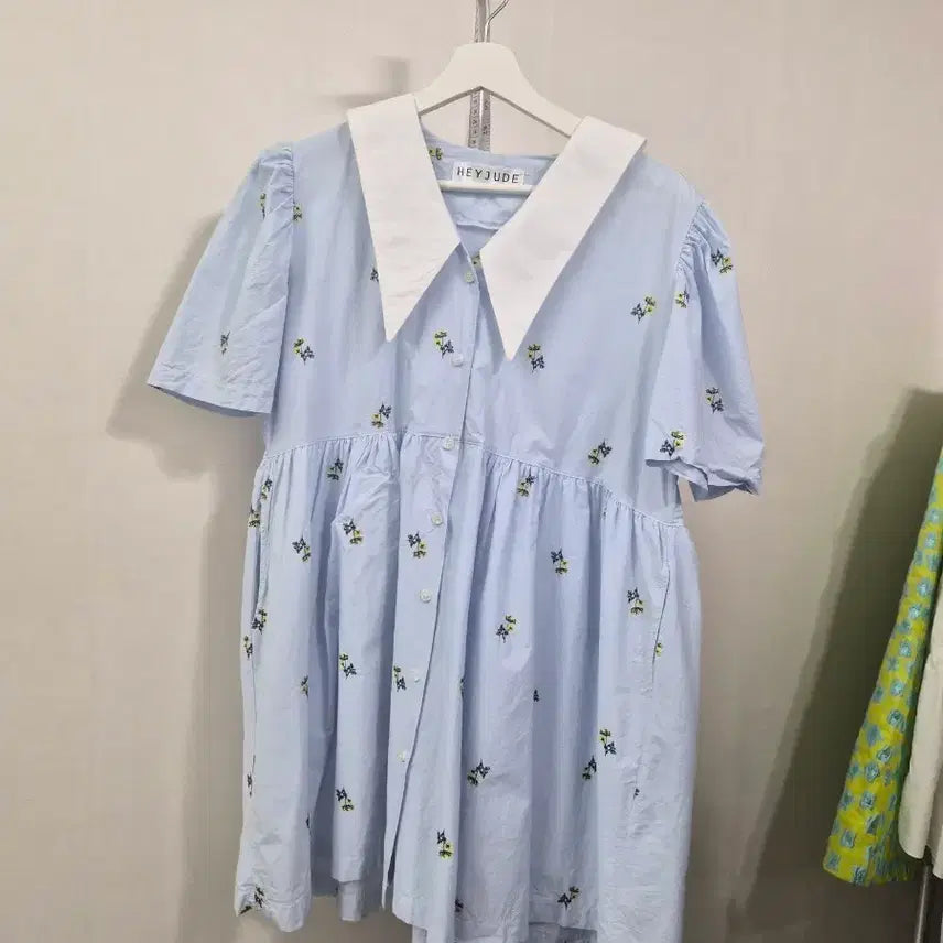 [BUNJANG] Light Blue Floral Print Dress / 하늘색 노란꽃 원피스