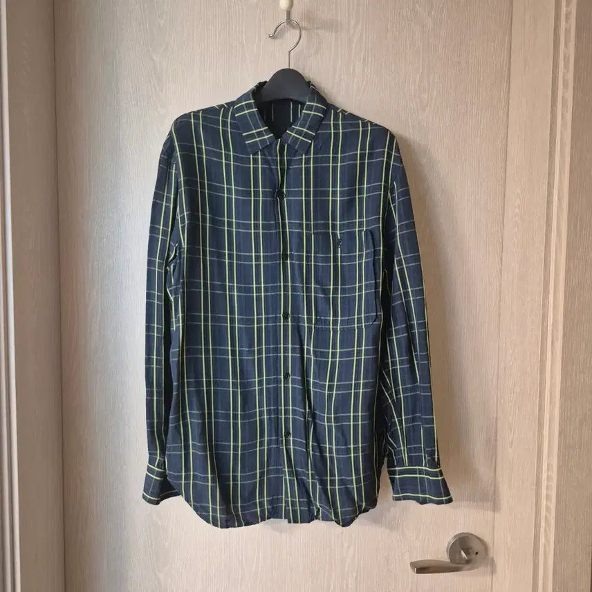 [BUNJANG] TIME. Men's Long Sleeve Check Shirt Navy/Yellow Size 95 / TIME. 체크 남방 긴팔 네이비/옐로우사이즈95