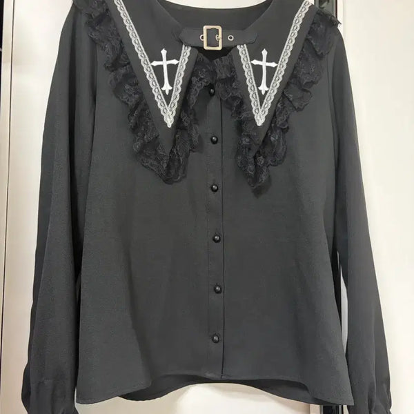 [BUNJANG] Mars Cross Blouse Long Sleeve / 마즈 mars 십자가 블라우스 긴팔 양산형지뢰계 양지뢰