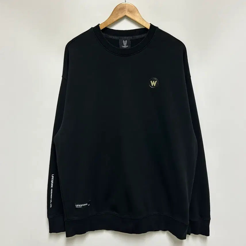 [BUNJANG] Life Work W Leather Patch Sweatshirt - Men's Size 100 (Black) / [남자-100]라이프워크 W레더 와펜 맨투맨