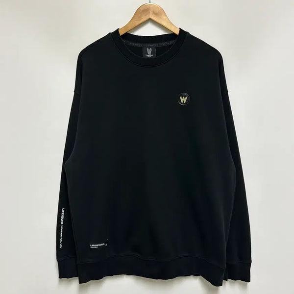 [BUNJANG] Life Work W Leather Patch Sweatshirt - Men's Size 100 (Black) / [남자-100]라이프워크 W레더 와펜 맨투맨