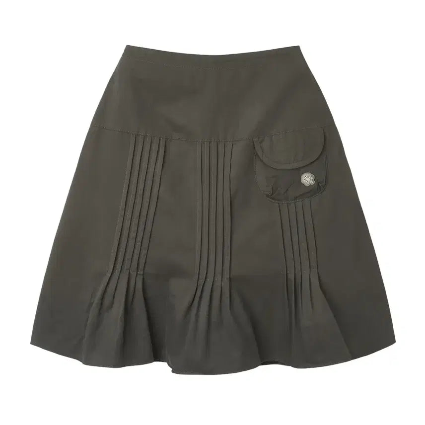 [BUNJANG] Dandel DD Pleated Round Pocket Midi Skirt Charcoal / 단델 DD pleats round pocket skirt_CHARCOAL