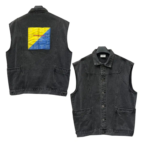 [BUNJANG] General Idea Standard Black Denim Vest / 제너럴아이디어 스탠다드 흑청 데님 베스트 조끼 FREE