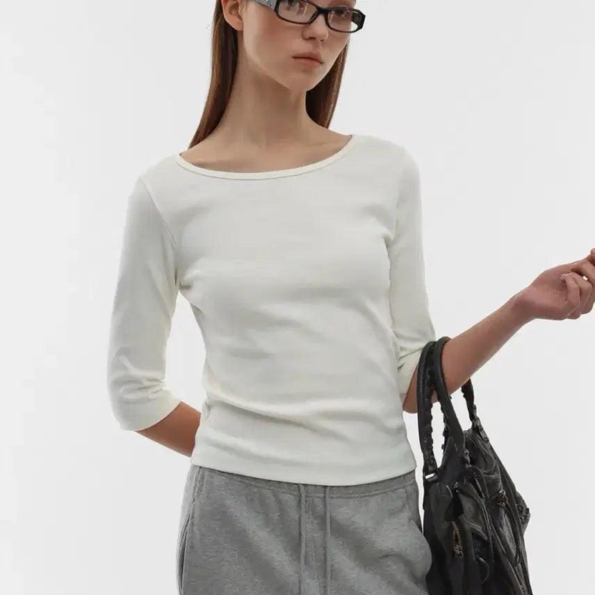 [BUNJANG] Black Up Standard Boat Neck 3/4 Sleeve T-Shirt (Size S) / 블랙업 스탠다드 보트넥 7부티 (S)
