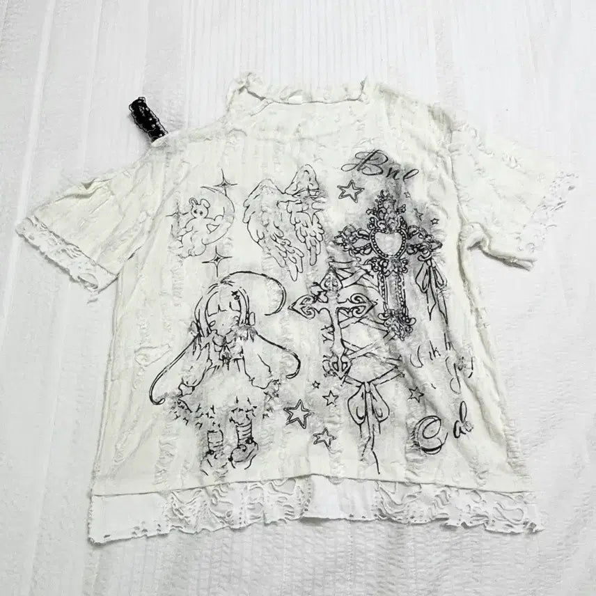 [BUNJANG] Chinese Brand Oversized Lace Off-Shoulder Top / 중브 오버핏 레이스 오프숄더