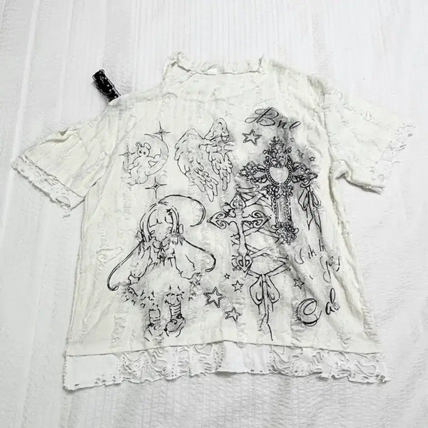 [BUNJANG] Chinese Brand Oversized Lace Off-Shoulder Top / 중브 오버핏 레이스 오프숄더