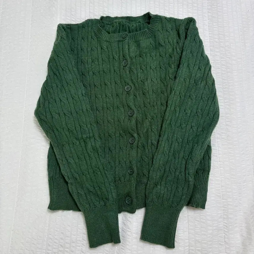 [BUNJANG] Green Cable Knit Cardigan / 초록색 케이블 니트 가디건