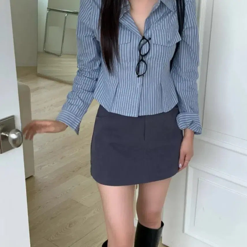 [BUNJANG] Crop Shirt & Skirt Set / 크롭셔츠&치마