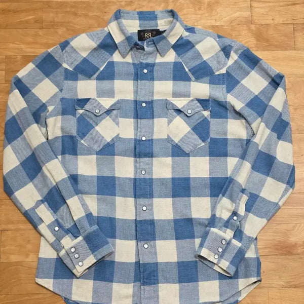[BUNJANG] RRL Plaid Western Shirt Indigo Cream M / 더블알엘 플래드 웨스턴 셔츠 인디고크림 M 사이즈