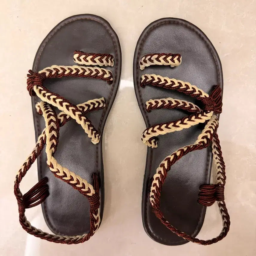 [BUNJANG] Brown Woven Strap Sandals (230mm) / 브라운 꼬임 스트랩 샌들 230mm