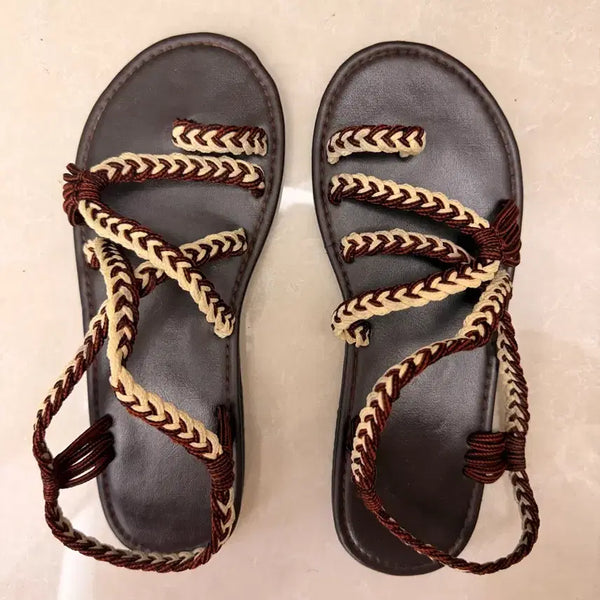 [BUNJANG] Brown Woven Strap Sandals (230mm) / 브라운 꼬임 스트랩 샌들 230mm