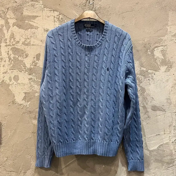 [BUNJANG] Polo Ralph Lauren Classic Cable Knit Sweater - Blue (L) / (L)폴로 랄프로렌 케이블 니트 블루