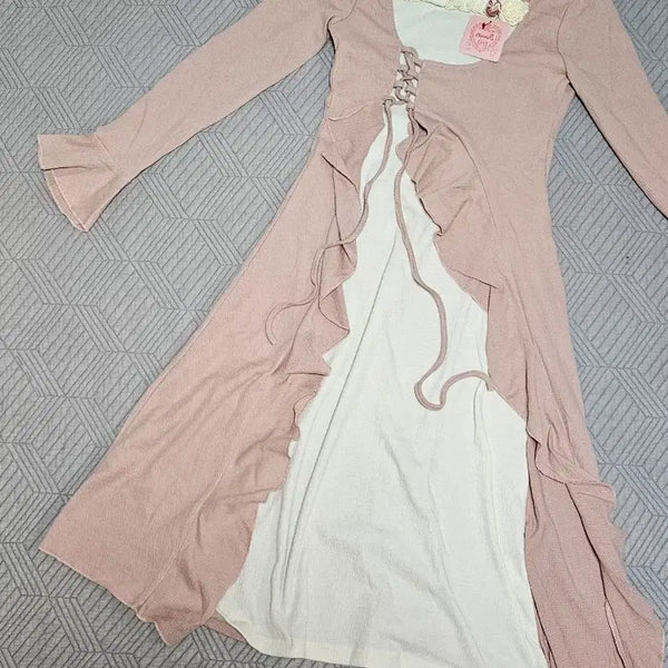 [BUNJANG] Chumkyun Ruffle Knit Layered Long Dress / 새상품) 참견 러플 니트 레이어드 롱드레스 로리타 바로크 양산형 원피스 서브컬쳐