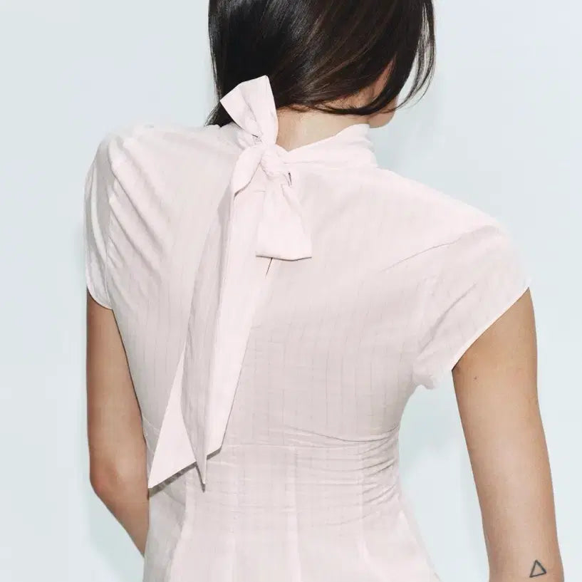 [BUNJANG] Zara Pink Ribbon Blouse - Size S / 자라 핑크 리본 블라우스 s
