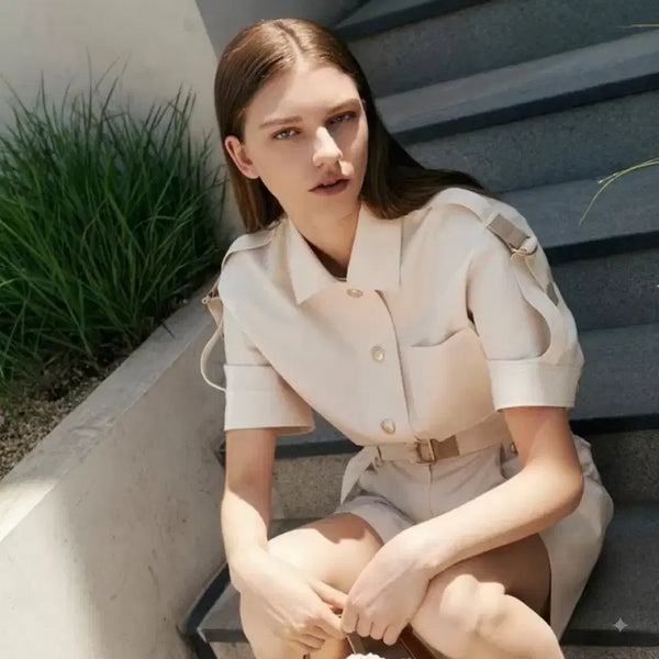 [BUNJANG] MICHAA Belted Short-Sleeve Blouse Jacket / 미샤 MICHAA 벨티드 반팔 블라우스 자켓 55 / 날씬66 가능