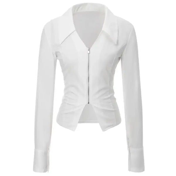 [BUNJANG] Khaki Point V Zip-up Shirt (White) / 카키포인트 V Zip-up Shirts(White)