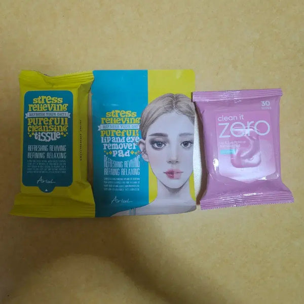 [BUNJANG] Ariel Stress Relieving Pureful Cleansing Tissue & Lip & Eye Remover Pad Bundle / 아리얼 스트레스 릴리빙 퓨어풀 클렌징 티슈&립앤아이 리무버 패드