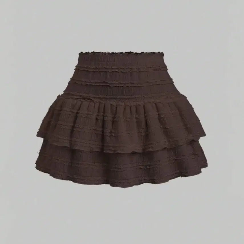 [BUNJANG] Frill Tiered Mini Skirt Brown Mori Style / 프릴 캉캉 미니 스커트 브라운 모리룩