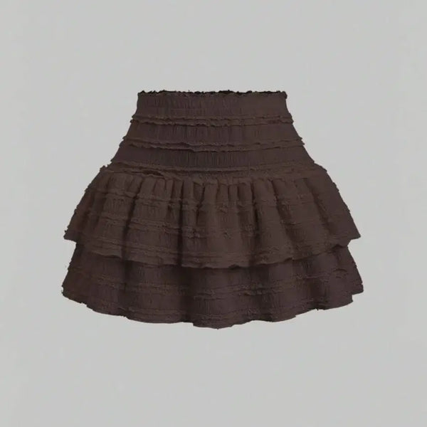 [BUNJANG] Frill Tiered Mini Skirt Brown Mori Style / 프릴 캉캉 미니 스커트 브라운 모리룩
