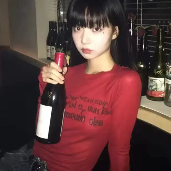 [BUNJANG] Red Long Sleeve T-Shirt / 레드 긴팔 티셔츠 슬리브