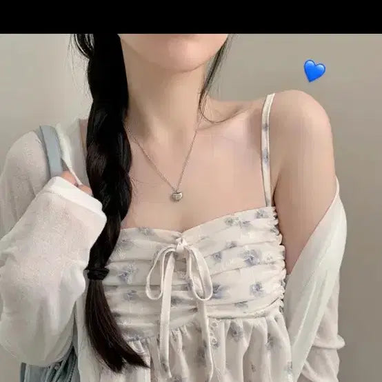 [BUNJANG] Rose Nine Chiffon Sleeveless Cardigan Set (Ivory) / 쉬폰 나시 가디건set (새거,배송비포함)