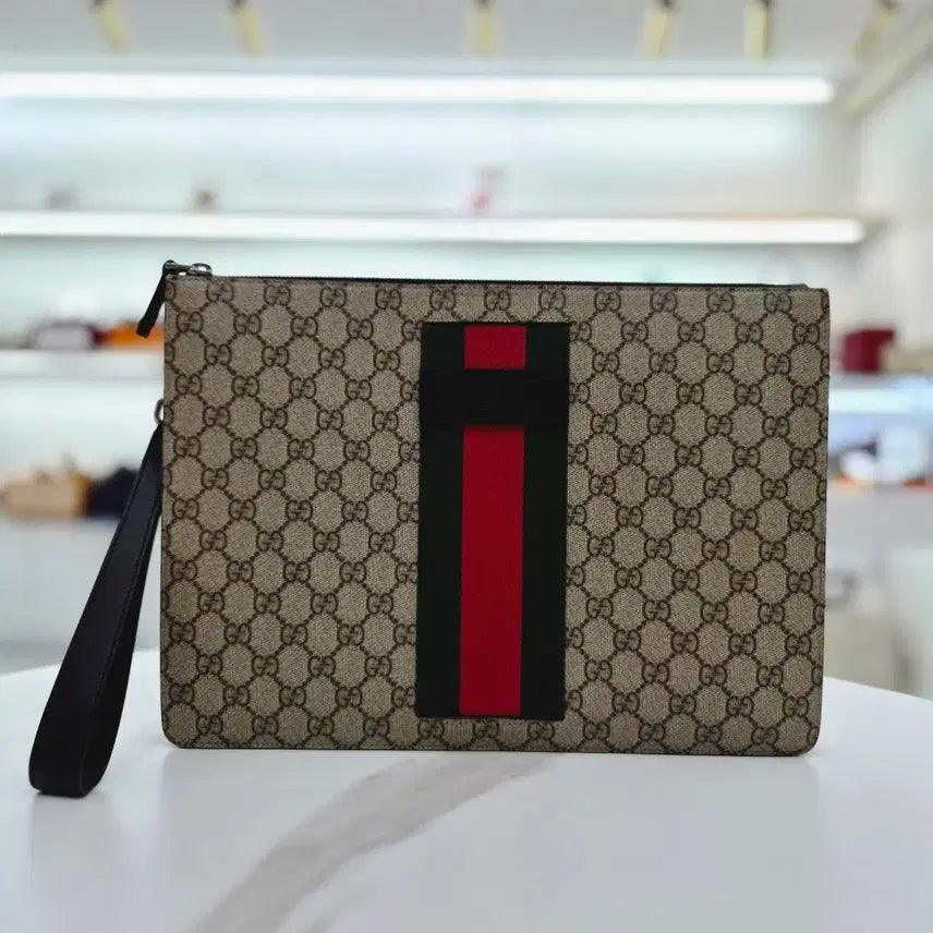 [BUNJANG] Gucci GG Supreme Canvas Web Strap Clutch Bag 433665 / 구찌 GG 수프림 캔버스 웹 스트랩 클러치백 433665
