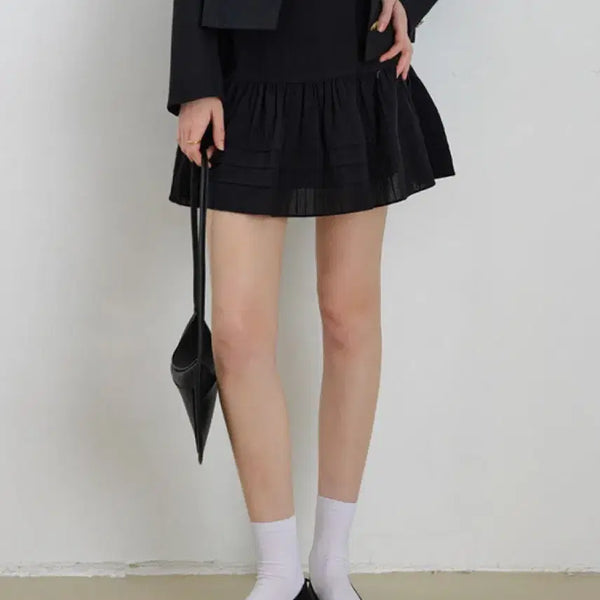 [BUNJANG] Chat de Lama Lace Pintuck Layered Mini Skirt Black (M) / chat de lama 샤드라마 레이스 핀턱 레이어드 블랙 미니 스커트 M