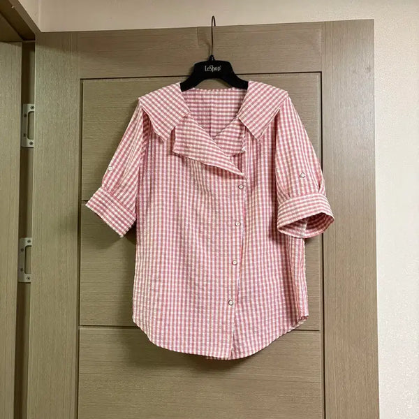 [BUNJANG] Seersucker Check Blouse / (새상품) TOP 지지미 체크 블라우스