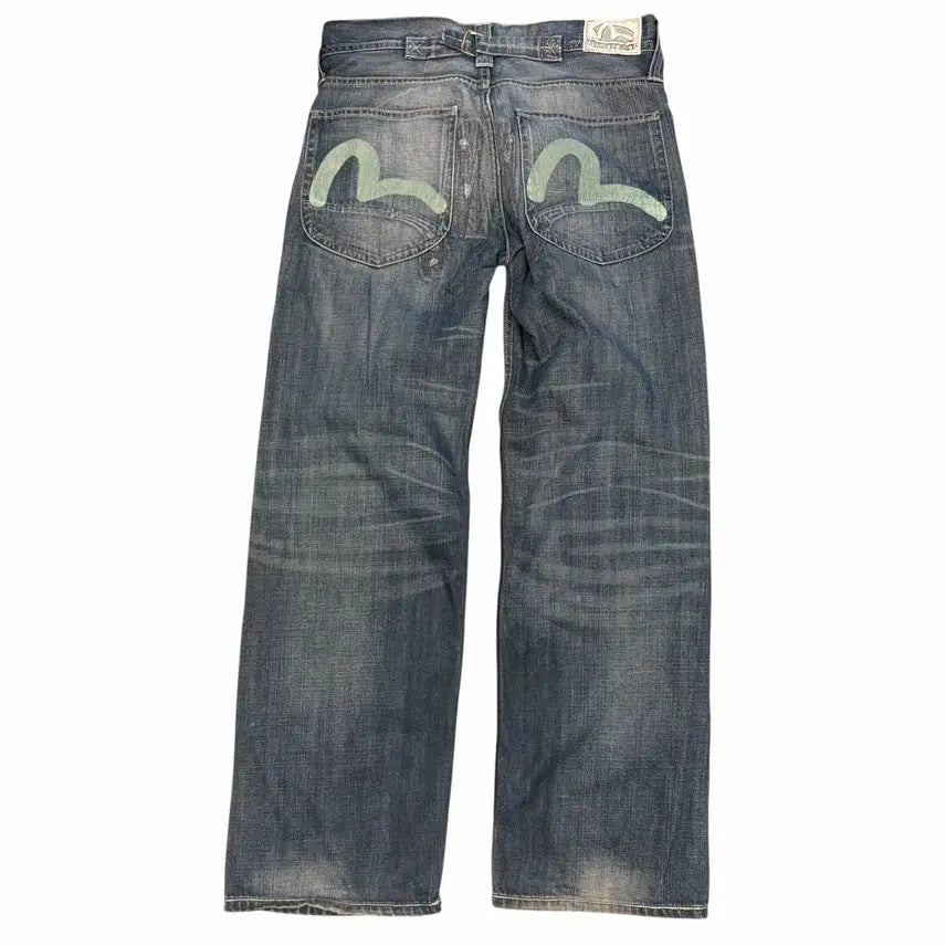 [BUNJANG] Evisu X Puma Distressed Buckle Denim Pants (32 Inch) / Evisu X Puma 디스트레스드 버클 데님 팬츠 32 inch
