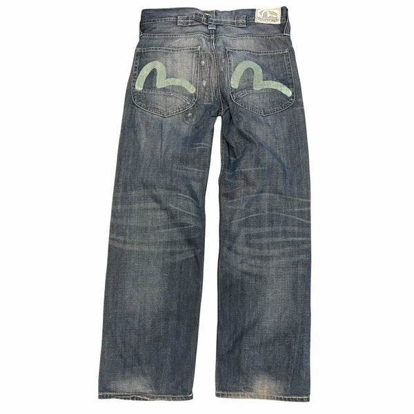 [BUNJANG] Evisu X Puma Distressed Buckle Denim Pants (32 Inch) / Evisu X Puma 디스트레스드 버클 데님 팬츠 32 inch