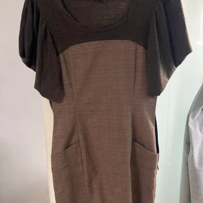 [BUNJANG] Just Sweet Check Color-Blocked Dress Size 44 / 저스트스윗 체크 배색 원피스44