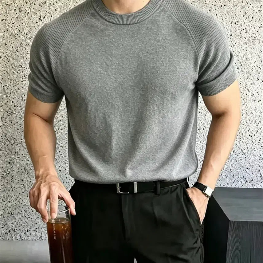 [BUNJANG] Men's Grey Knit Short Sleeve T-Shirt Unused / 남자 그레이 니트 반팔티 미사용
