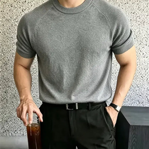 [BUNJANG] Men's Grey Knit Short Sleeve T-Shirt Unused / 남자 그레이 니트 반팔티 미사용