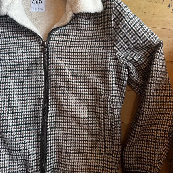 [BUNJANG] ZARA Check Fur Collar Jacket / ZARA 체크 퍼 카라 자켓