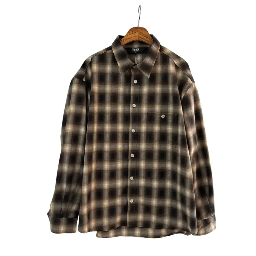 [BUNJANG] Trillion One Pocket Ombre Check Shirt Brown M / 트릴리온 원포켓 옴브레 체크 셔츠 브라운 M 정품