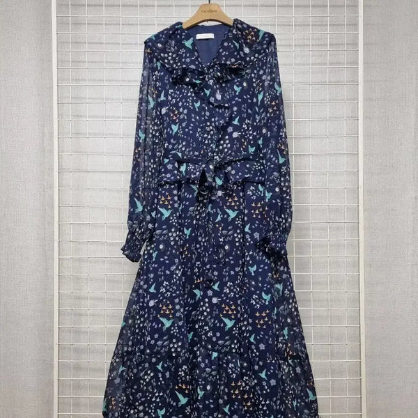 [BUNJANG] J.J. GOTS Navy Chiffon Dress / JJ지고트 네이비 쉬폰원피스