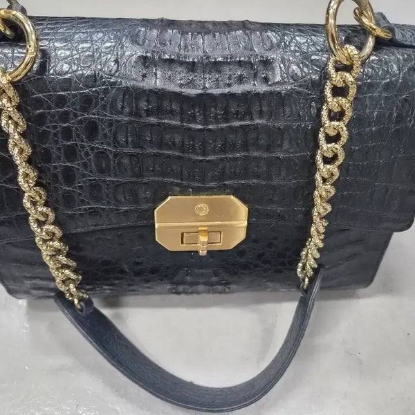 [BUNJANG] Jalmoi Crocodile Embossed Leather Chain Shoulder Bag / 잘모이 악어  금장 체인 숄더백