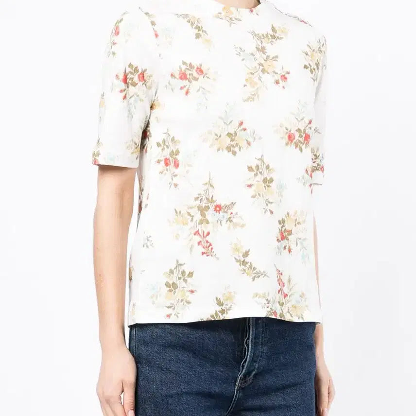 [BUNJANG] Erdem Floral Pattern Gold Button T-Shirt XS / ERDEM 에르뎀 플라워 패턴 금장 버튼 티셔츠 xs 새상품