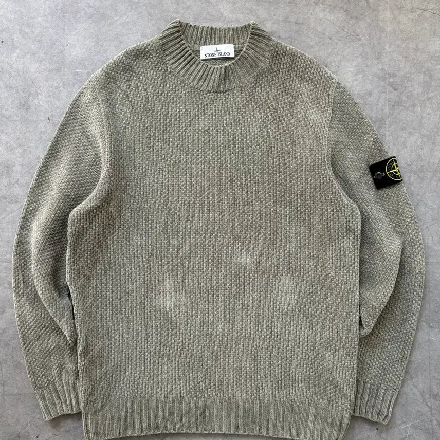 [BUNJANG] Stone Island Patch Sage Green Mock Neck Sweater / Stone-Island 스톤 아일랜드 와펜 세이지그린 모크넥 스웨터