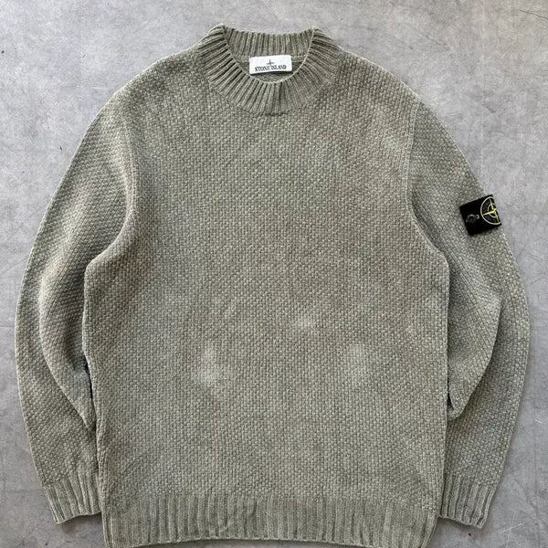 [BUNJANG] Stone Island Patch Sage Green Mock Neck Sweater / Stone-Island 스톤 아일랜드 와펜 세이지그린 모크넥 스웨터