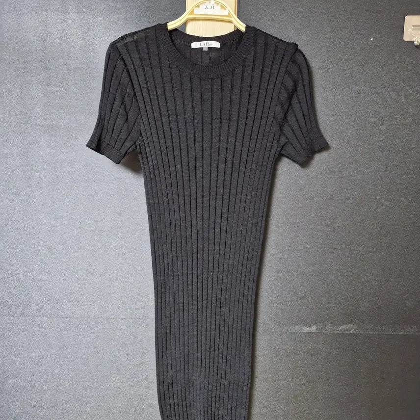 [BUNJANG] Women's Midi Ribbed Knit Dress - Black, Size S / 진짜만원 랩 굵은골지 반팔 니트원피스 미디 블랙 S