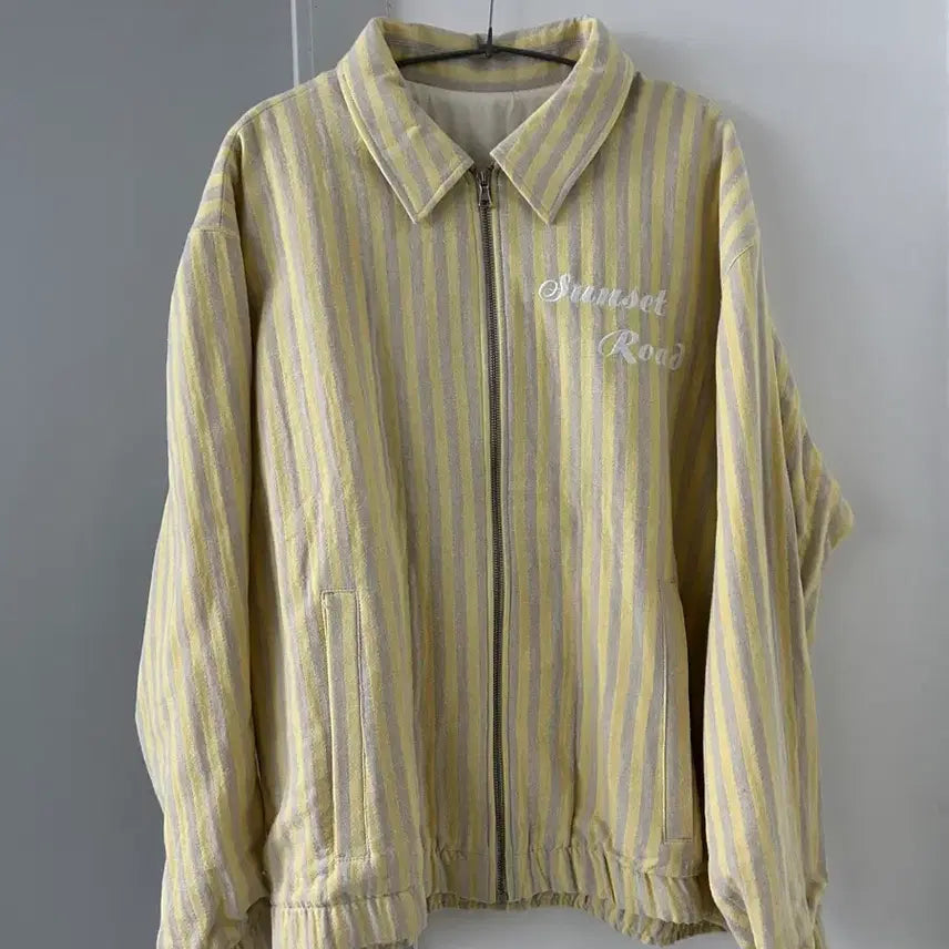 [BUNJANG] ZARA Striped Zip-Up Jacket Yellow XL / ZARA 스트라이프 옐로우 집업 자켓 (XL)