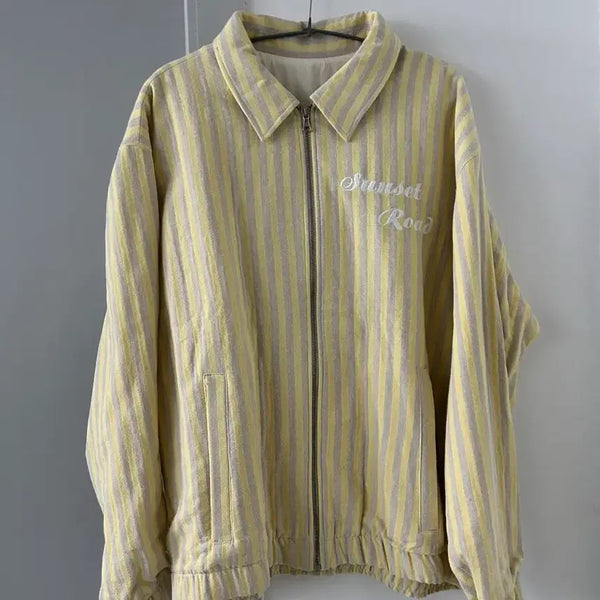[BUNJANG] ZARA Striped Zip-Up Jacket Yellow XL / ZARA 스트라이프 옐로우 집업 자켓 (XL)