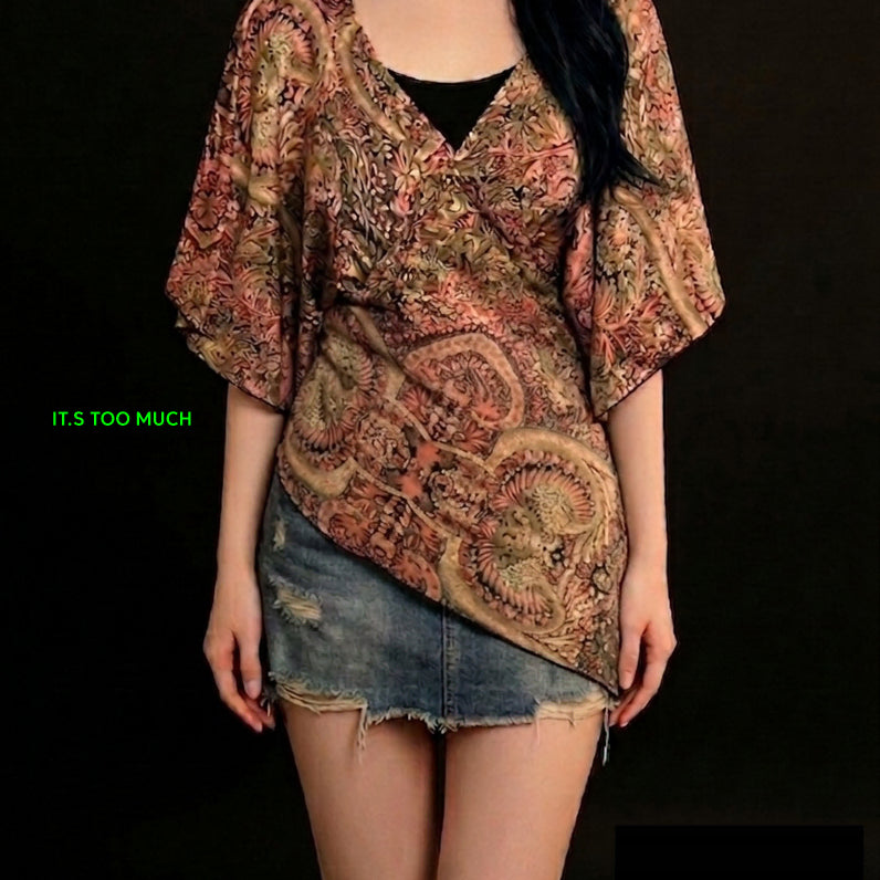 [BUNJANG] Vintage Floral Blouse Women's T-Shirt / Q2317 기모복고블라우스 여성티셔츠 여자티셔츠 플라워블라우스